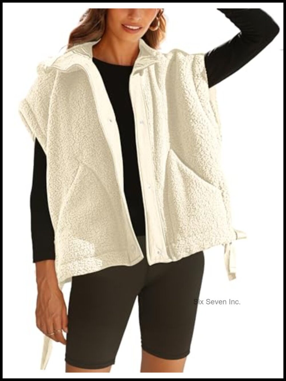 Sherpa Fleece Vest Oversized Sleeveless Button Front Women's